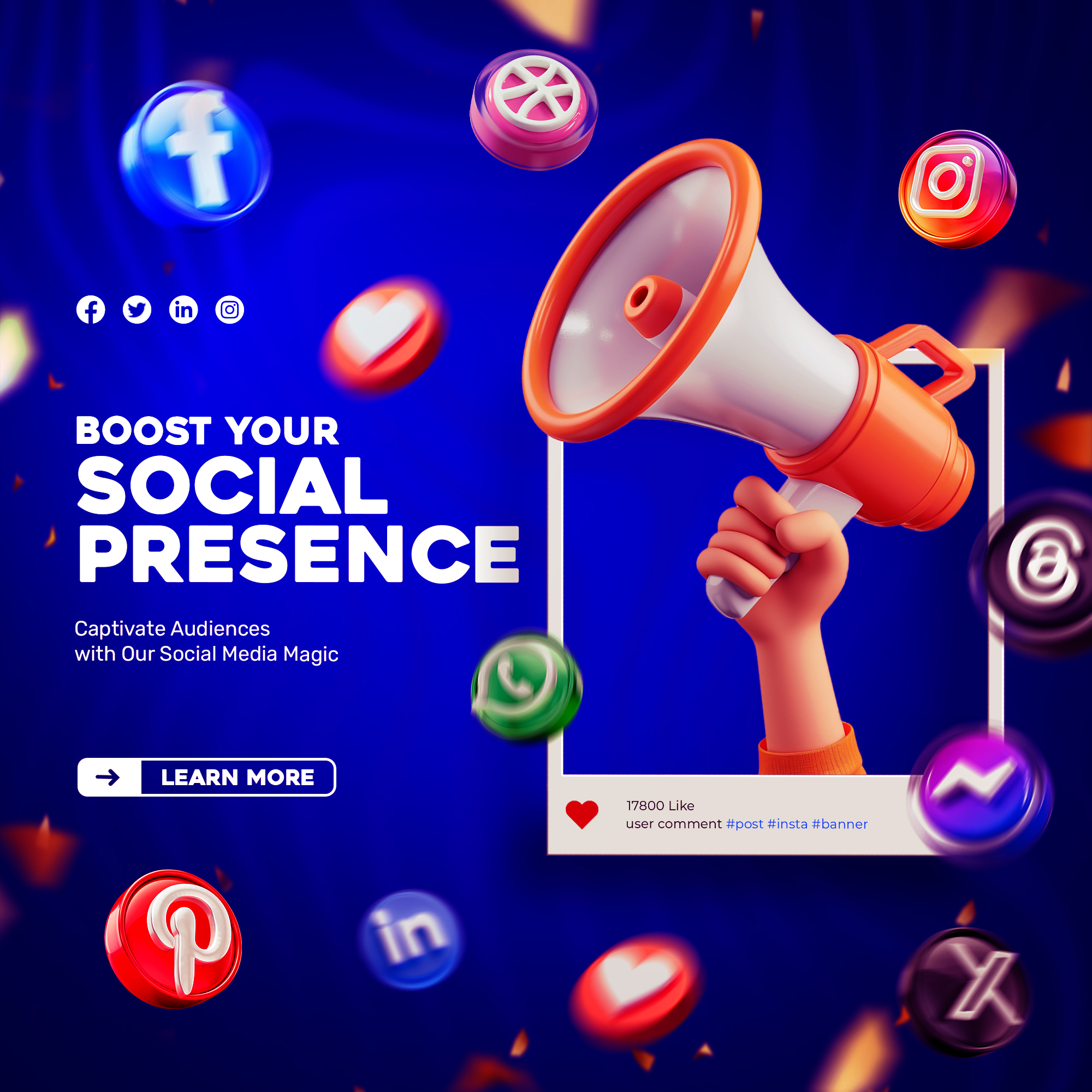 social media instagram digital marketing concept 3d rendering po